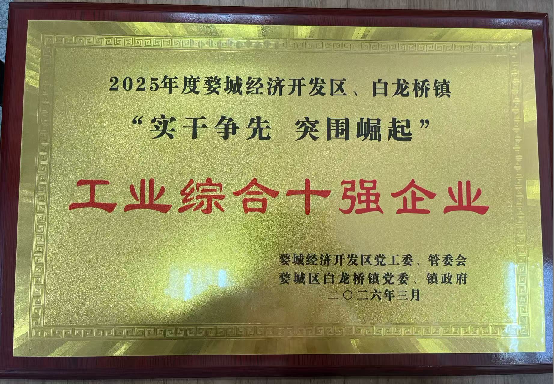 2025年度婺城经济开发区、白龙桥镇“实干争先 突围崛起”工业综合十强企业（2026年3月）